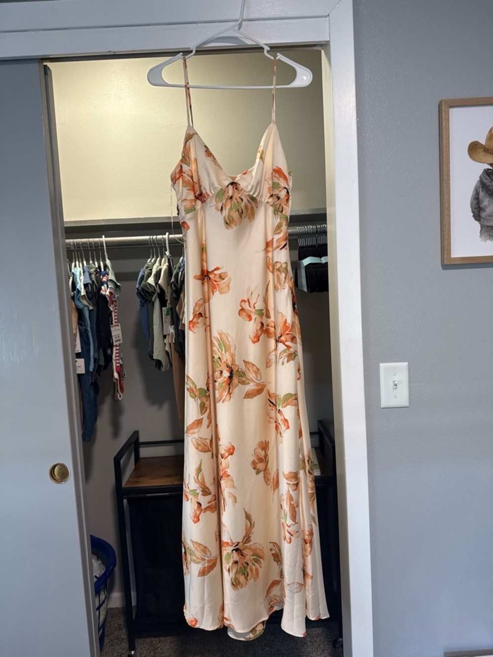 Cream Floral Maxi Slip Dress with Orange Bloom